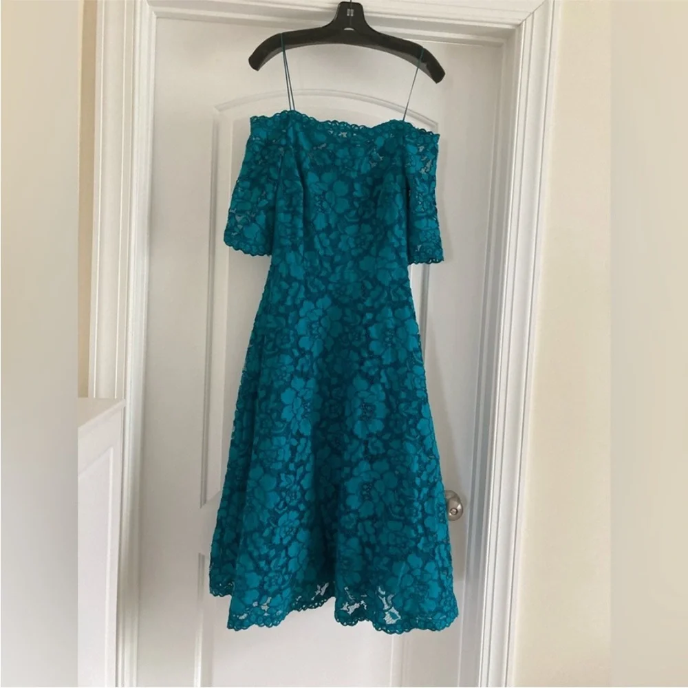 Teri Jon Teal Lace Dress Like New - Picture 2 of 8